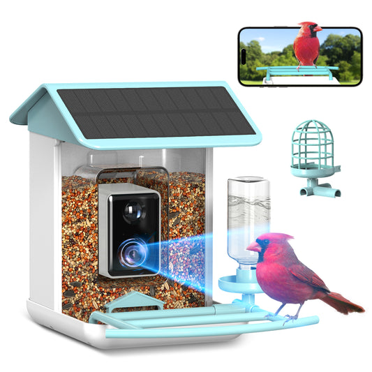 Smart Bird Feeder with Camera, Free AI Forever for 11,000+ Bird Species, 64G TF Card & 1080P HD, Solar-Powered Wireless Outdoor Bird Feeder, App Alerts & Two-Way Audio for Garden Bird Watching