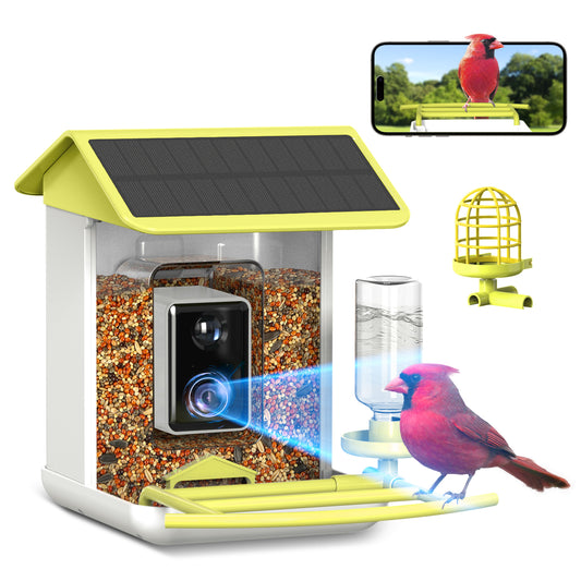 Smart Bird Feeder with Camera, Free AI Forever for 11,000+ Bird Species, 64G TF Card & 1080P HD, Solar-Powered Wireless Outdoor Bird Feeder, App Alerts & Two-Way Audio for Garden Bird Watching