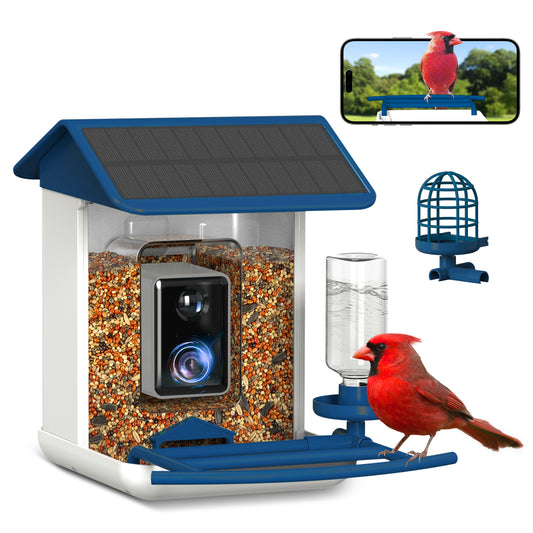 Smart Bird Feeder with Camera, Free AI Forever for 11,000+ Bird Species, 64G TF Card & 1080P HD, Solar-Powered Wireless Outdoor Bird Feeder, App Alerts & Two-Way Audio for Garden Bird Watching