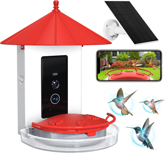 Hummingbird Feeder with Camera, Free AI Forever, 1080P HD Camera Auto Capture Bird Videos & Solar Panel, 2 in-1 Bird Feeder, Ideal Gift for Bird Lover