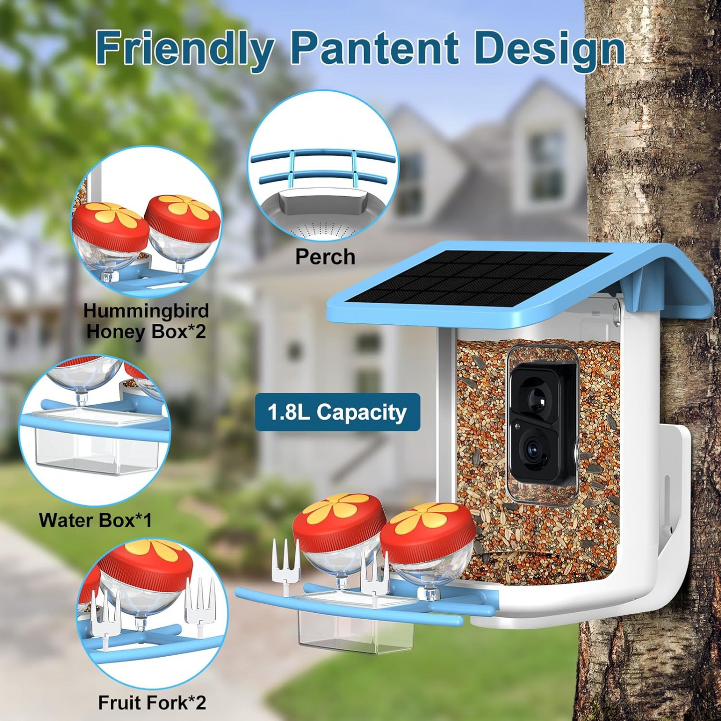 Smart Bird Feeder with Camera, AI Identify 11000+ Bird Species, Bird Watching Camera, Auto Capture Bird Videos & APP Instant Notifications, Bird House with Built-in Two-Way Microphone