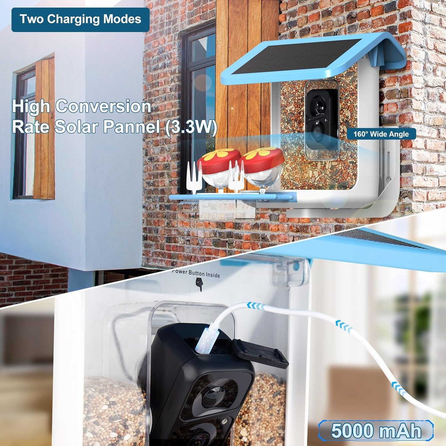 Smart Bird Feeder with Camera, AI Identify 11000+ Bird Species, Bird Watching Camera, Auto Capture Bird Videos & APP Instant Notifications, Bird House with Built-in Two-Way Microphone