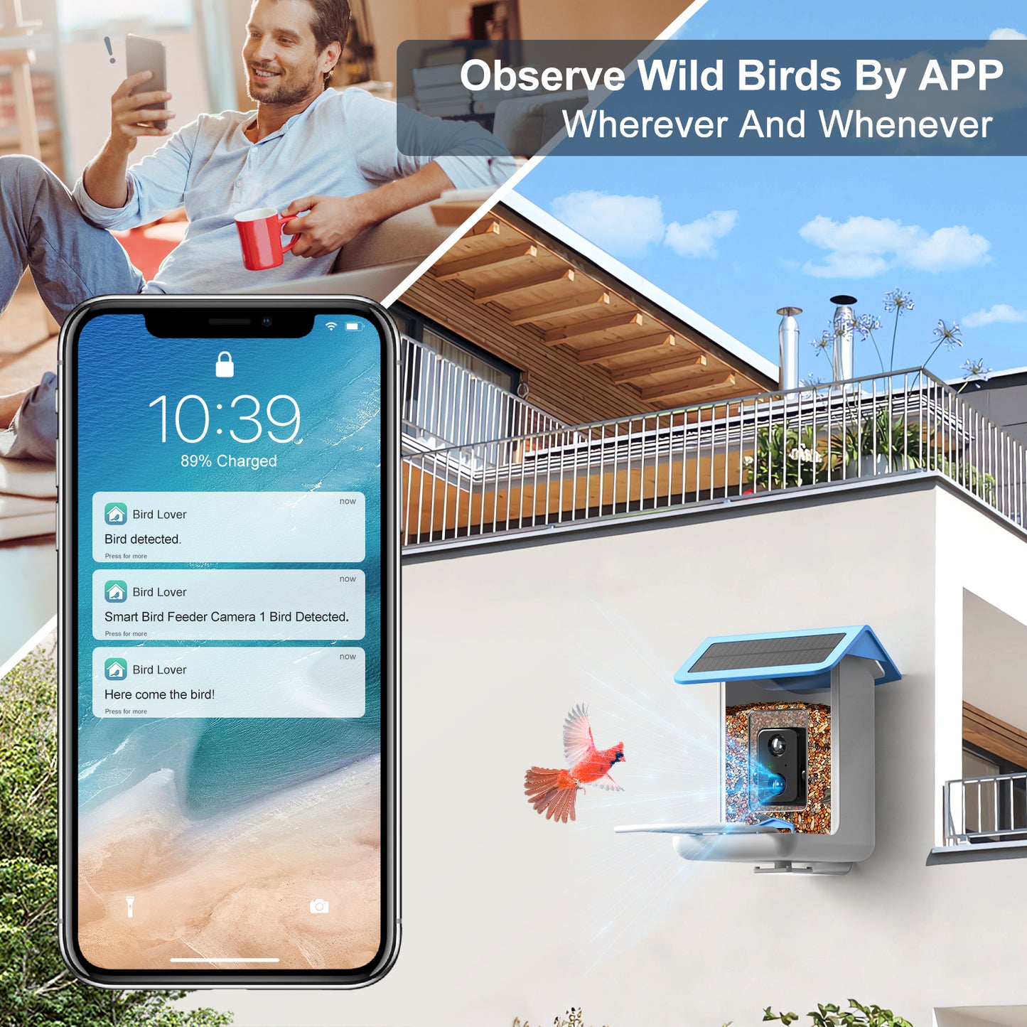 Smart Bird Feeder Camera With Camera, Free AI Forever (Blue)