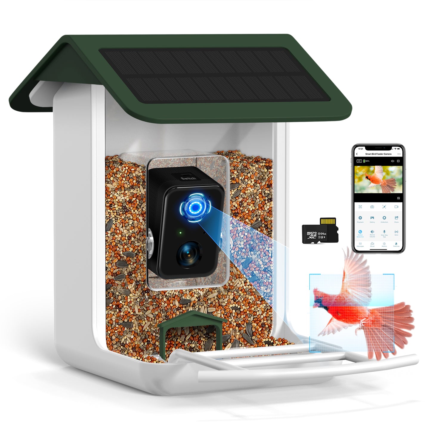 Smart Bird Feeder Camera With Camera, Free AI Forever (Green)