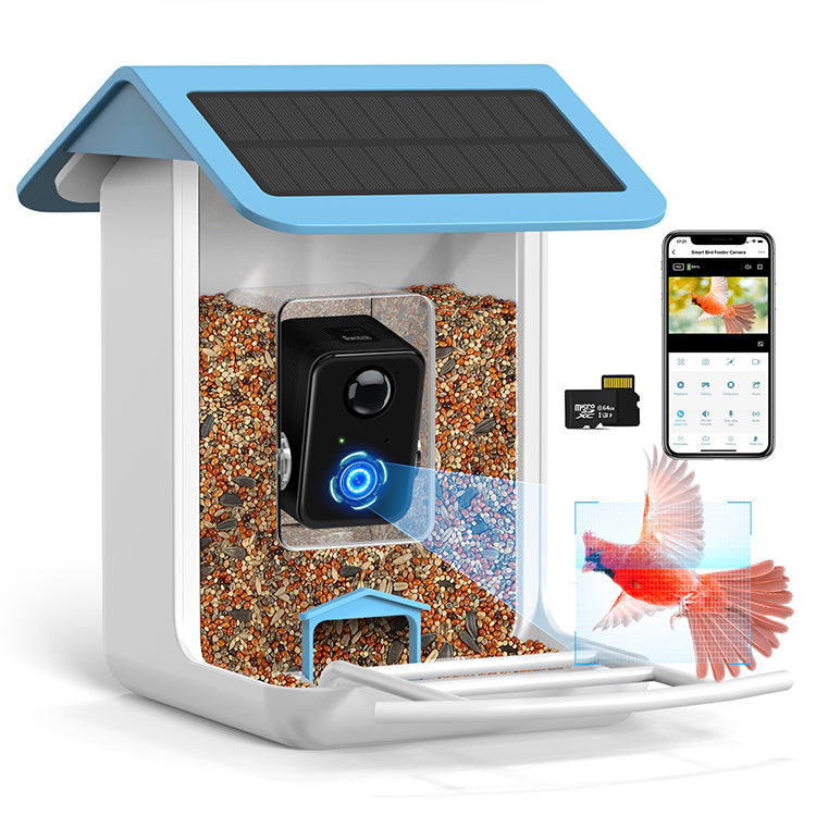 Smart Bird Feeder Camera With Camera, Free AI Forever (Blue)